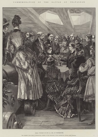 Trafalgarin taistelun muisto, HMS Victory, 21. lokakuuta 1886 Portsmouthissa tekijältä William Heysham Overend