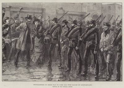 Moonlighters matkalla Corkin vankilaan Constabularyn saattajan kanssa tekijältä William Heysham Overend