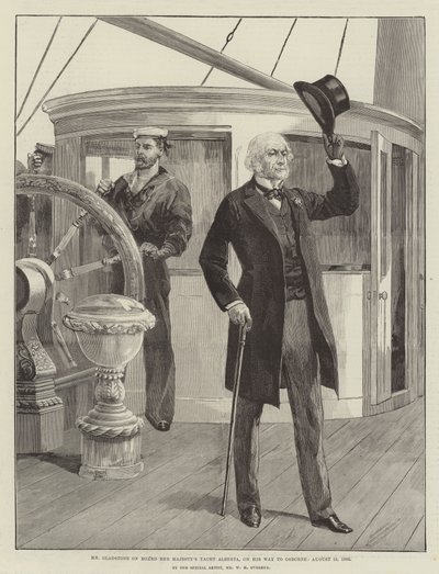 Mr Gladstone Hänen Majesteettinsa Yacht Albertassa matkalla Osborneen 15. elokuuta 1892 tekijältä William Heysham Overend