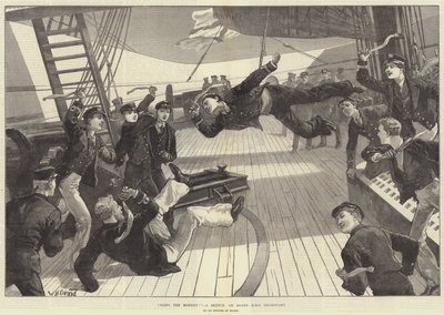 Sling the Monkey! Sketch aluksella HMS Inconstant tekijältä William Heysham Overend