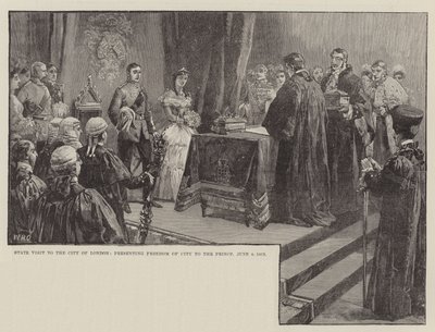 Valtiovierailu Lontoon Cityyn, jossa esiteltiin Freedom of City prinssille, 8. kesäkuuta 1863 tekijältä William Heysham Overend