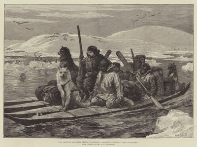 Amerikkalainen Franklinin etsintäretkikunta, joka ylittää Simpsonin salmen kajakeilla tekijältä William Heysham Overend