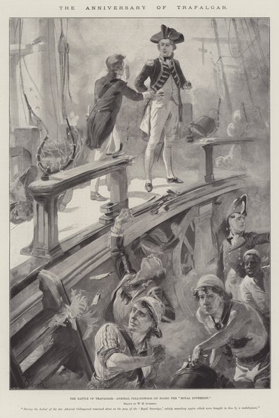 Trafalgarin vuosipäivä, Trafalgarin taistelu, amiraali Collingwood Royal Sovereign -aluksella tekijältä William Heysham Overend
