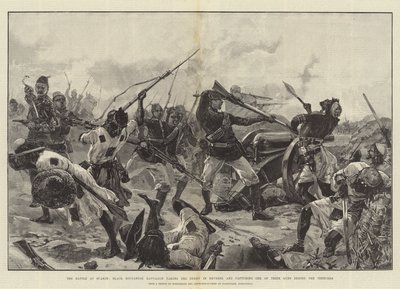 Taistelu Suakinissa, Black Soudanese -pataljoona otti vihollisen perään ja valloitti yhden aseistaan haudtojen takana tekijältä William Heysham Overend