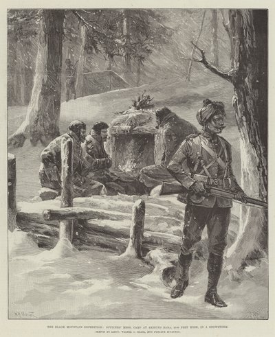 Black Mountain Expedition, upseerien sotku, leiri Akhund Babassa, 9100 jalkaa korkea, lumimyrskyssä tekijältä William Heysham Overend