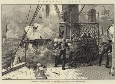 Aleksandrian pommitus, kranaatin räjähdys HMS Alexandrian aluksella, komentaja Hoskenin niukka pakeneminen tekijältä William Heysham Overend