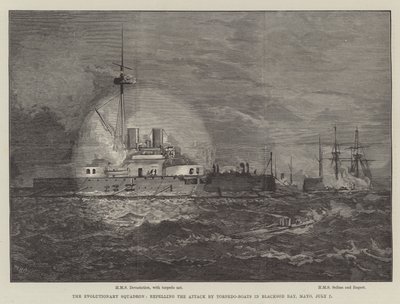 Evolutionary Squadron torjui torpedoveneiden hyökkäyksen Blacksod Bayssä, Mayossa, 7. heinäkuuta tekijältä William Heysham Overend
