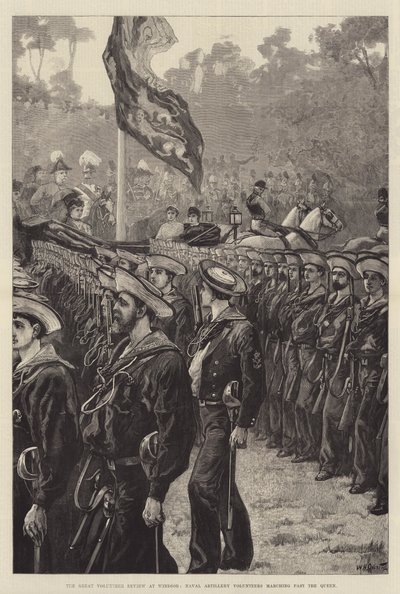 Great Volunteer Review Windsorissa, Naval Artillery Volunteers marssii kuningattaren ohi tekijältä William Heysham Overend