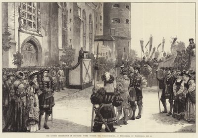 Lutherin juhla Saksassa, kohtaus Schloss-Kirchen ulkopuolella, Wittenbergissä keskiviikkona 31. lokakuuta tekijältä William Heysham Overend