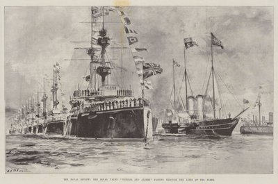 Naval Review, Royal Yacht Victoria ja Albert kulkevat laivaston linjojen läpi tekijältä William Heysham Overend