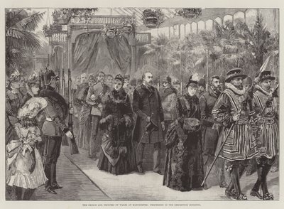 Walesin prinssi ja prinsessa Manchesterissa, kulkue näyttelyrakennuksessa tekijältä William Heysham Overend