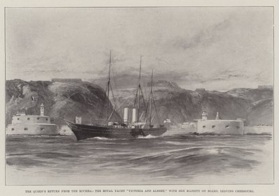 Kuningattaren paluu Rivieralta, Royal Yacht Victoria and Albert, Hänen Majesteettinsa kyydissä, lähtemässä Cherbourgista tekijältä William Heysham Overend