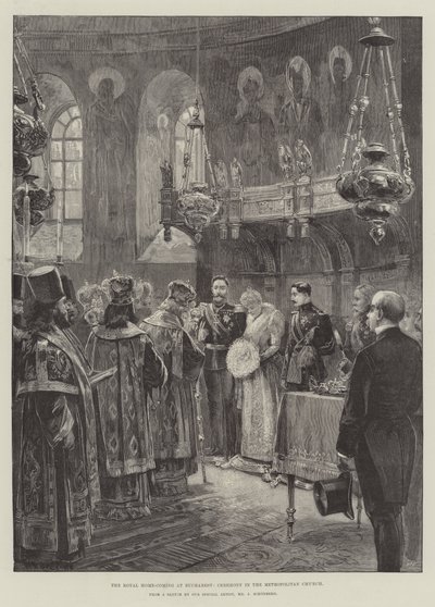 Kuninkaallinen kotiintulo Bukarestissa, seremonia Metropolitan kirkossa tekijältä William Heysham Overend