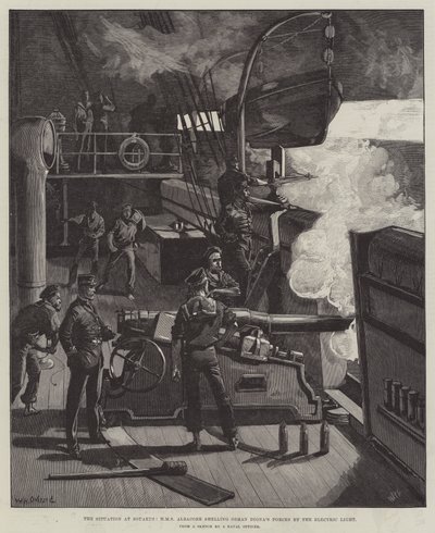 Tilanne Souakimissa, HMS Albacore pommitti Osman Dignan joukkoja sähkövalolla tekijältä William Heysham Overend