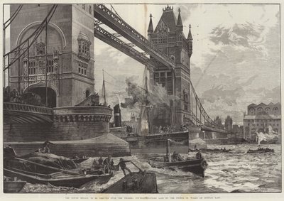 Thamesin yli pystytettävä Tower Bridge, Walesin prinssin viime maanantaina laskema peruskivi tekijältä William Heysham Overend