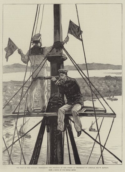 Soudanin sota, joka ilmoitti vihollisen asemasta Trinkitatissa amiraali Sir W Hewettille tekijältä William Heysham Overend
