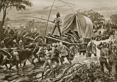 Zulusota: Etshowen apujoukot ylittävät puroa, huhtikuu 1879. tekijältä William Heysham Overend