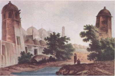 Näkymä Kutran moskeijasta, jonka Mir Jaffier rakensi Murshidabadissa (Select Views in India 1786), Collinsin julkaisemasta British Adventuresta, 1947 tekijältä William Hodge