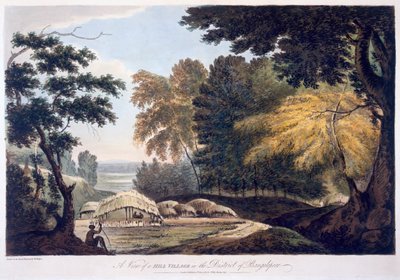 Kukkulakylä Bauhelepoorin alueella, 1787 (akvatintta) tekijältä William Hodges