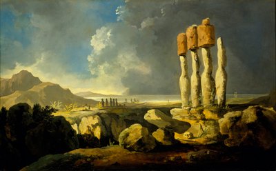 Pääsiäissaaren muistomerkit, noin 1776 (öljy paneelille) tekijältä William Hodges