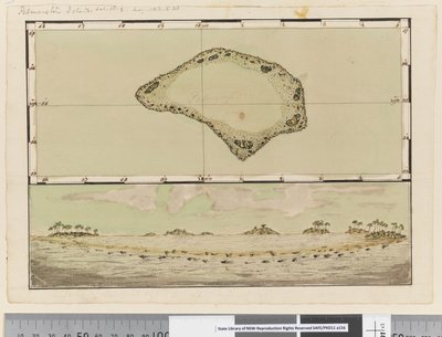 Sivu 25b/a Palmerston Islandin kartta ja profiili tekijältä William Hodges