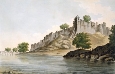 Pl. 33 Näkymä Ilionpoorin linnakkeesta Goomty-joen rannalla julkaisusta Select Views in India, pub. 1785-88 (värillinen etsaus akvatintalla) tekijältä William Hodges
