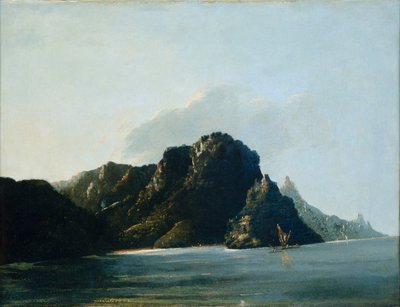 Näkymä Resolution [Vaitahu]-lahdelle Marquesas-saarilla tekijältä William Hodges