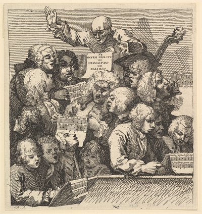 Laulijoiden kuoro eli Oratorio, joulukuu 1732. tekijältä William Hogarth