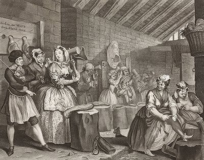 Porton edistyminen / Huoran tie, sivu 4: Im Zuchthaus. 1732 tekijältä William Hogarth