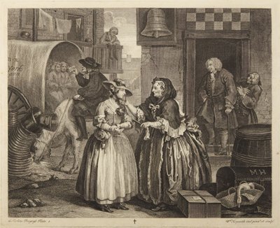 Porton vaiheita, kuvalaatta 1 tekijältä William Hogarth