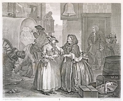 Porton edistyminen, Levy yksi: Procuressin vangittuna, 1732 (etsaus ja kaiverrus) tekijältä William Hogarth