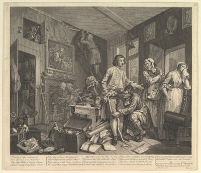 A Rakes Progress, levy 1, 25. kesäkuuta 1735. tekijältä William Hogarth