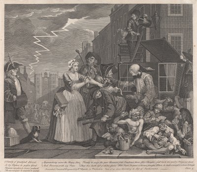 Elostelijan vaiheita, laatta 4: Menee oikeuteen tekijältä William Hogarth