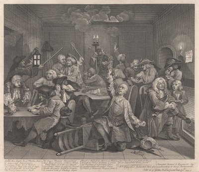 Elostelijan tie, laatta 6: Hän pelaa uhkapeliä tekijältä William Hogarth
