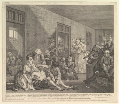 A Rakes Progress, levy 8, 25. kesäkuuta 1735. tekijältä William Hogarth