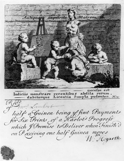 Tilauslippu elokuvaan "A Porton edistyminen", 1731 tekijältä William Hogarth