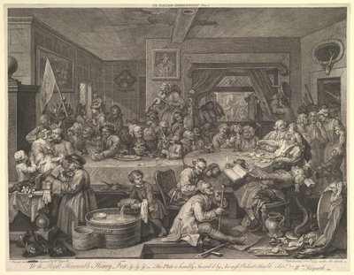 An Election Entertainment, levy I: Four Prints of an Ection, helmikuu 1755. tekijältä William Hogarth