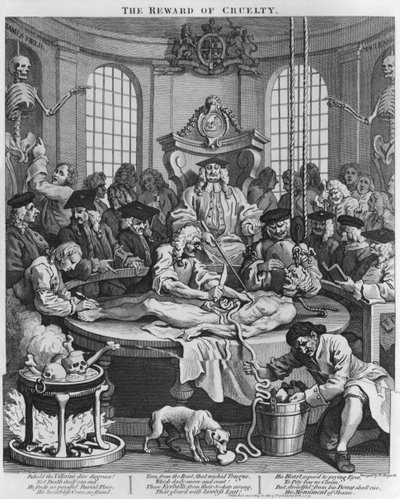 Ruumiinavaus eli The Reward of Cruelty, elokuvasta The Four Stages of Cruelty, 1751 tekijältä William Hogarth