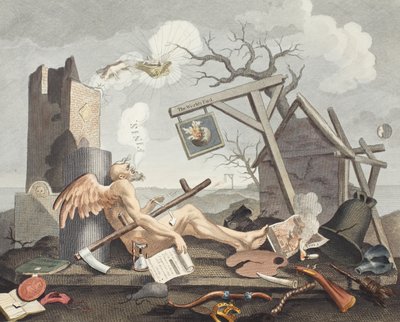 Bathos, uppoamisen tapa, yleväissä maalauksissa, joihin on kaiverrettu tummien kuvien jälleenmyyjille, kuvitus teoksesta "Hogarth Restored: The Whole Works of kuuluisan William Hogarthin", kaivertanut uudelleen Thomas tekijältä William Hogarth