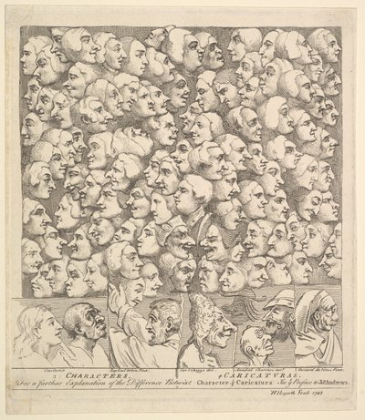 Hahmot ja karikatuurit, huhtikuu 1743. tekijältä William Hogarth