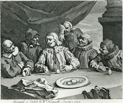 Kolumbus rikkoo munan, 1753 tekijältä William Hogarth