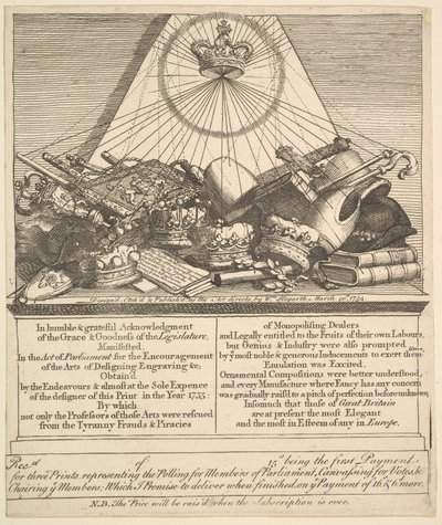 Kruunut, hiirtä, viikot jne., 1755. tekijältä William Hogarth