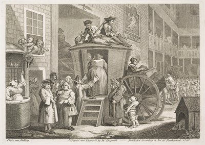 Postivaunut eli maaseudulla sijaitsevan majatalon sisäpiha tekijältä William Hogarth