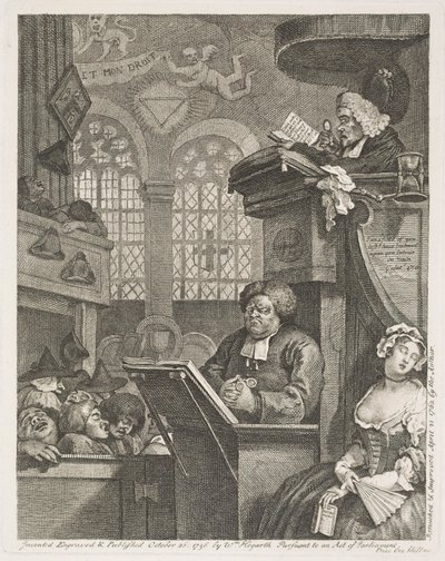 Nukkuvat kirkkokävijät tekijältä William Hogarth