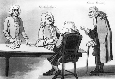 Tohtori Arbuthnot ja kreivi Viviani Buttonin kahvilassa tekijältä William Hogarth