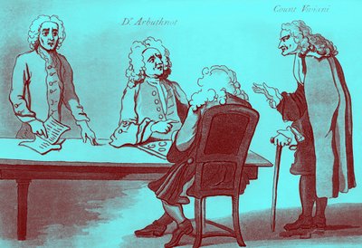 Tohtori Arbuthnot ja kreivi Viviani Buttonin kahvilassa tekijältä William Hogarth
