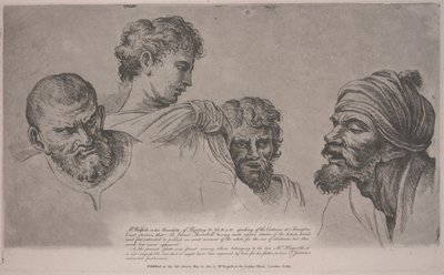 Four Heads from the Raphael Cartoons Hampton Courtissa, n. 1729 (etsaus) tekijältä William Hogarth