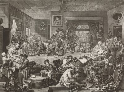 Neljä printtiä vaaleista / Yleisvaalit. Arkki 1: Vaaliviihde. 1755 tekijältä William Hogarth