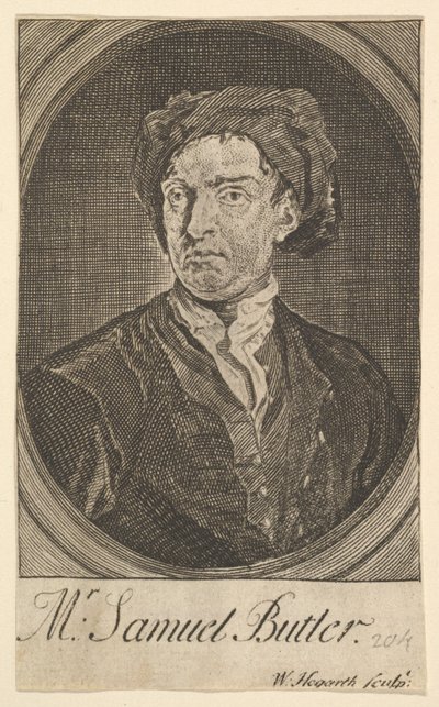 Etukappaleen muotokuva Seitsemäntoista pientä kuvitusta Samuel Butlers Hudibrasille, huhtikuu 1726. tekijältä William Hogarth