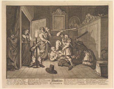 Hudibras katekisoi kaksitoista suurta kuvitusta Samuel Butlers Hudibrasille, levy 9, 1725-68. tekijältä William Hogarth